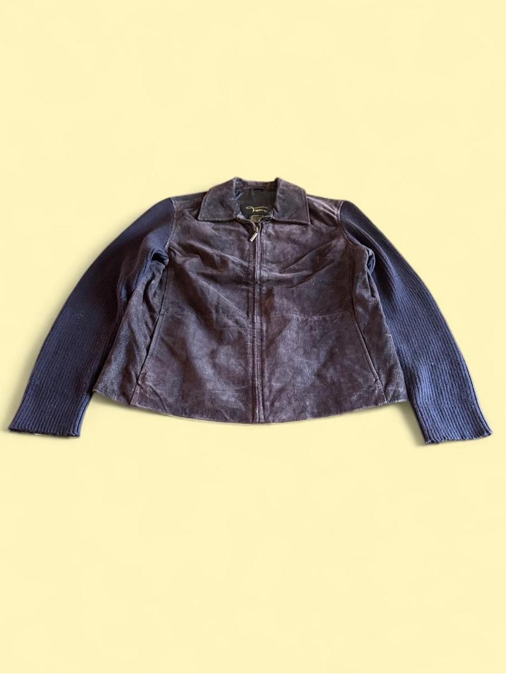 Vintage Fabio Genuine Leather Knit Sleeve Jacket Brown Women’s L